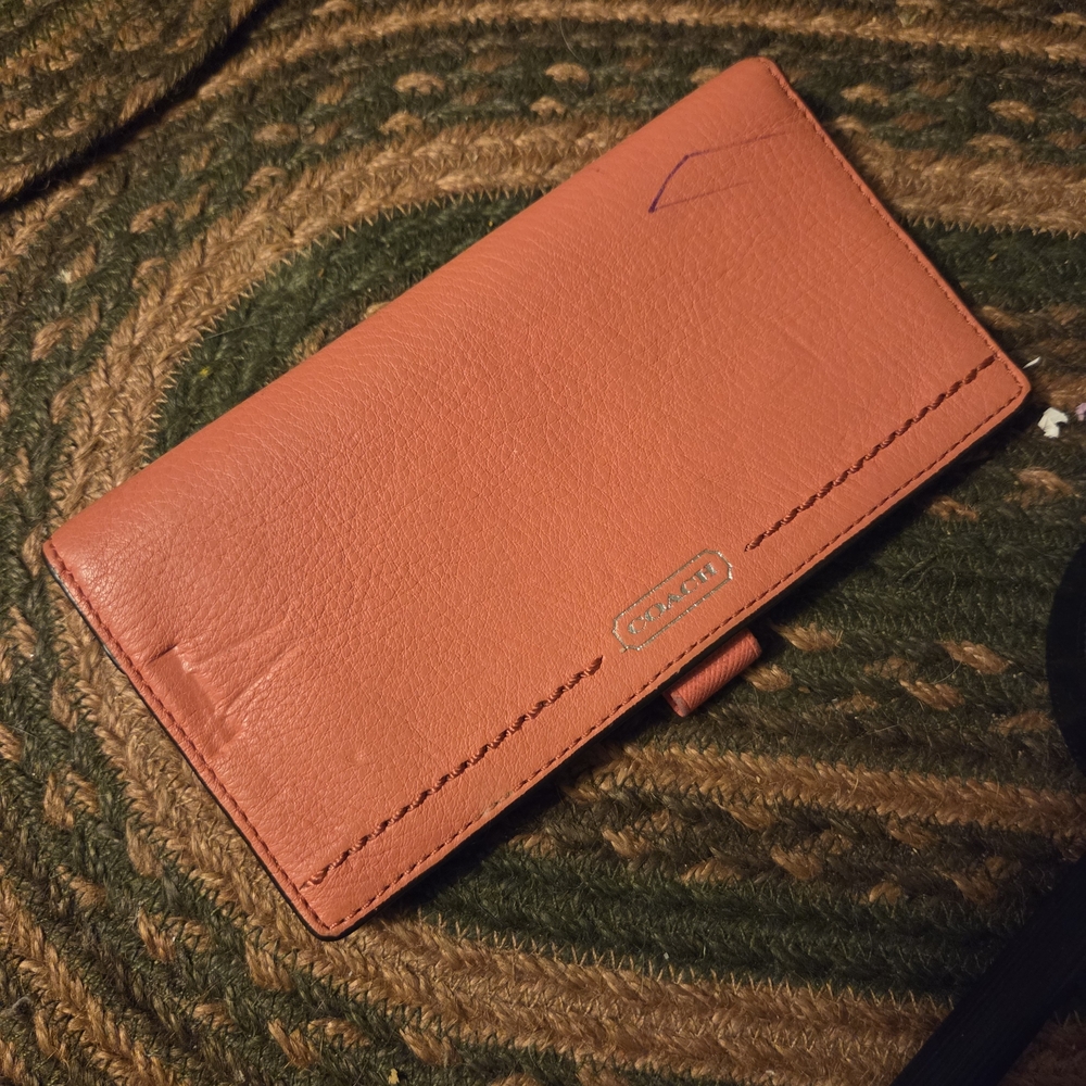 Coach Orange Leather Checkbook Holder GUC very Pretty !! - Picture 3 of 6
